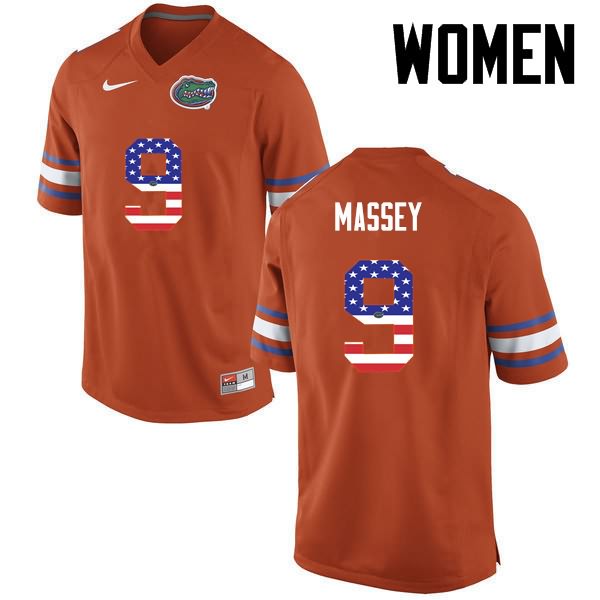 NCAA Florida Gators Dre Massey Women's #9 USA Flag Fashion Nike Orange Stitched Authentic College Football Jersey OLW1564BA